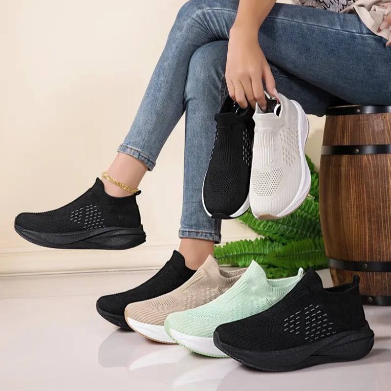Knit Fabric Lace Up Sneakers - Unisex Slip-On Socken-Laufschuhe, atmungsaktive Strick-Mesh-Sneaker, leichte,