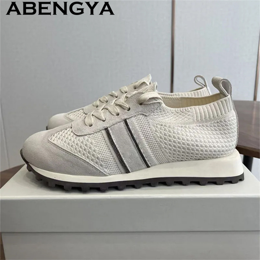 2026 Frühling Bestseller Gestr – Knit Fabric Lace Up Sneakers Bewertung und Preis