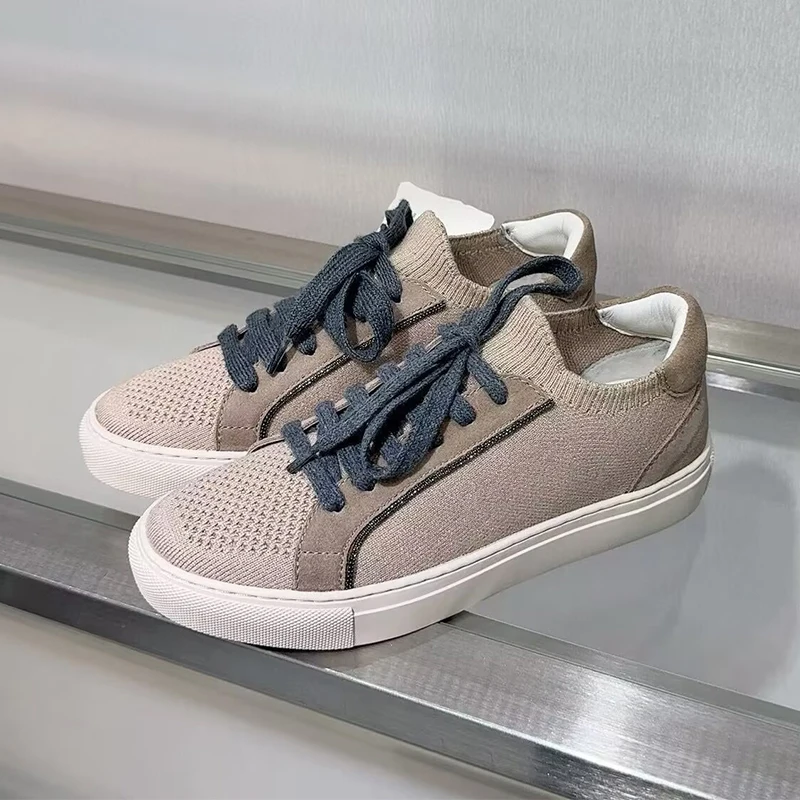 Frauen Stricken Atmungsaktive  – Knit Fabric Lace Up Sneakers Bewertung und Preis